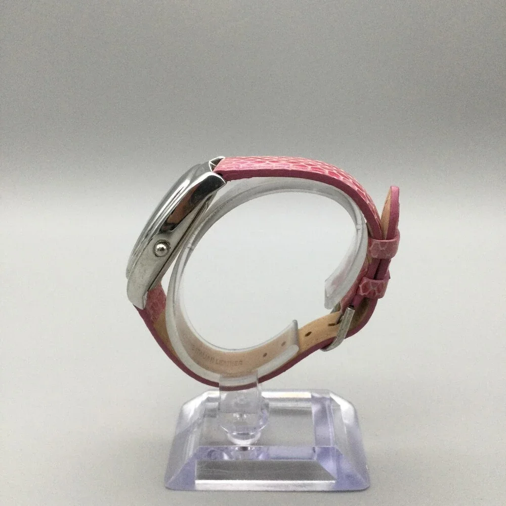 Gossip Womens Watch 31mm Silver Tone White Dial Pink Leather Tonneau New Battery